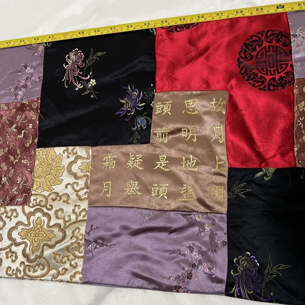 Silk Handmade Vintage Patchwork Table Runner Asian Bohemian 71”x 13.75”